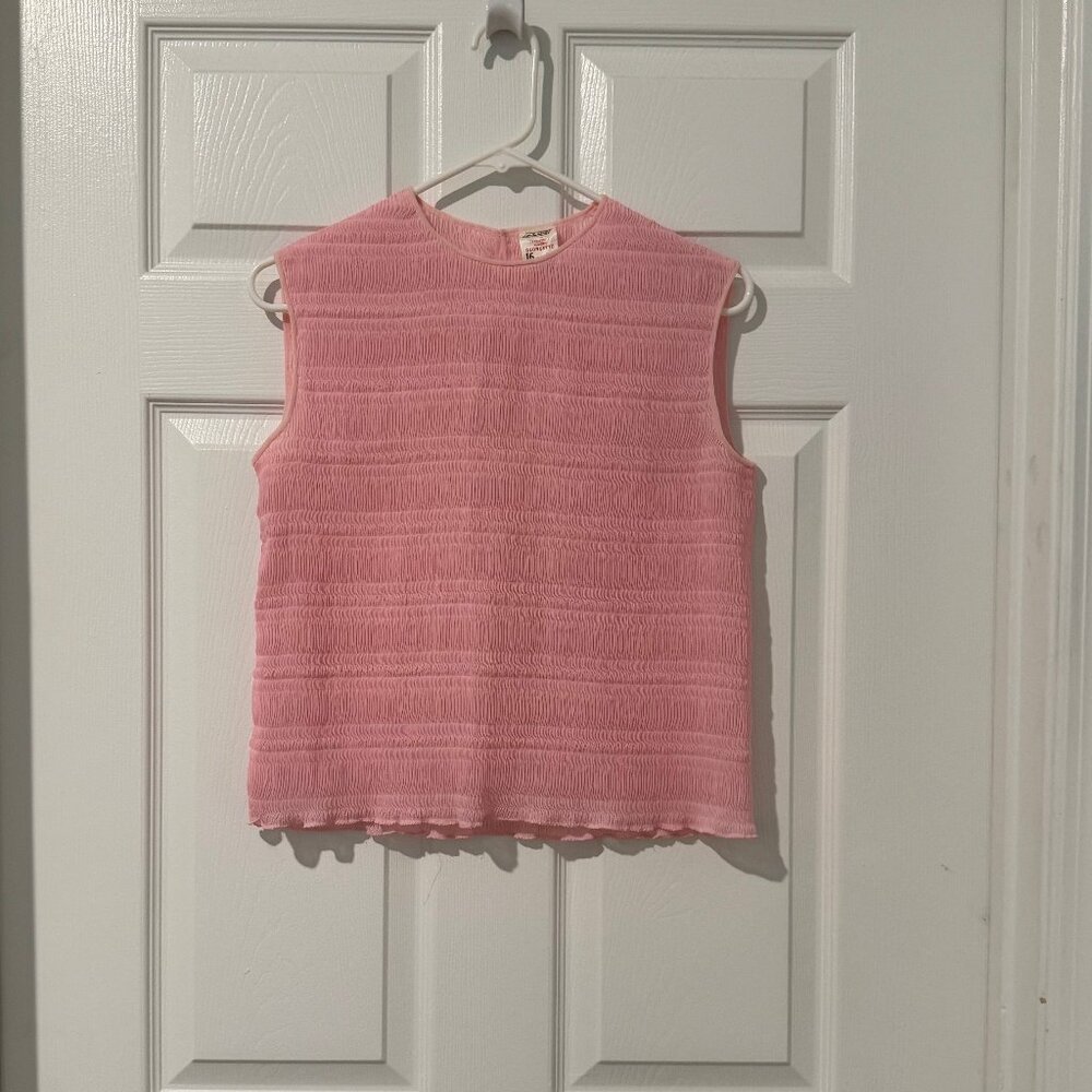 St. Michael Vintage 60s Georgette Terylene Pink Pleated Delicate Sleeveless Top